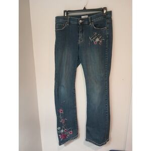 Vintage TINT Floral Embroidered Jeans 8 Sequin Thrashed Distressed Boho Flare